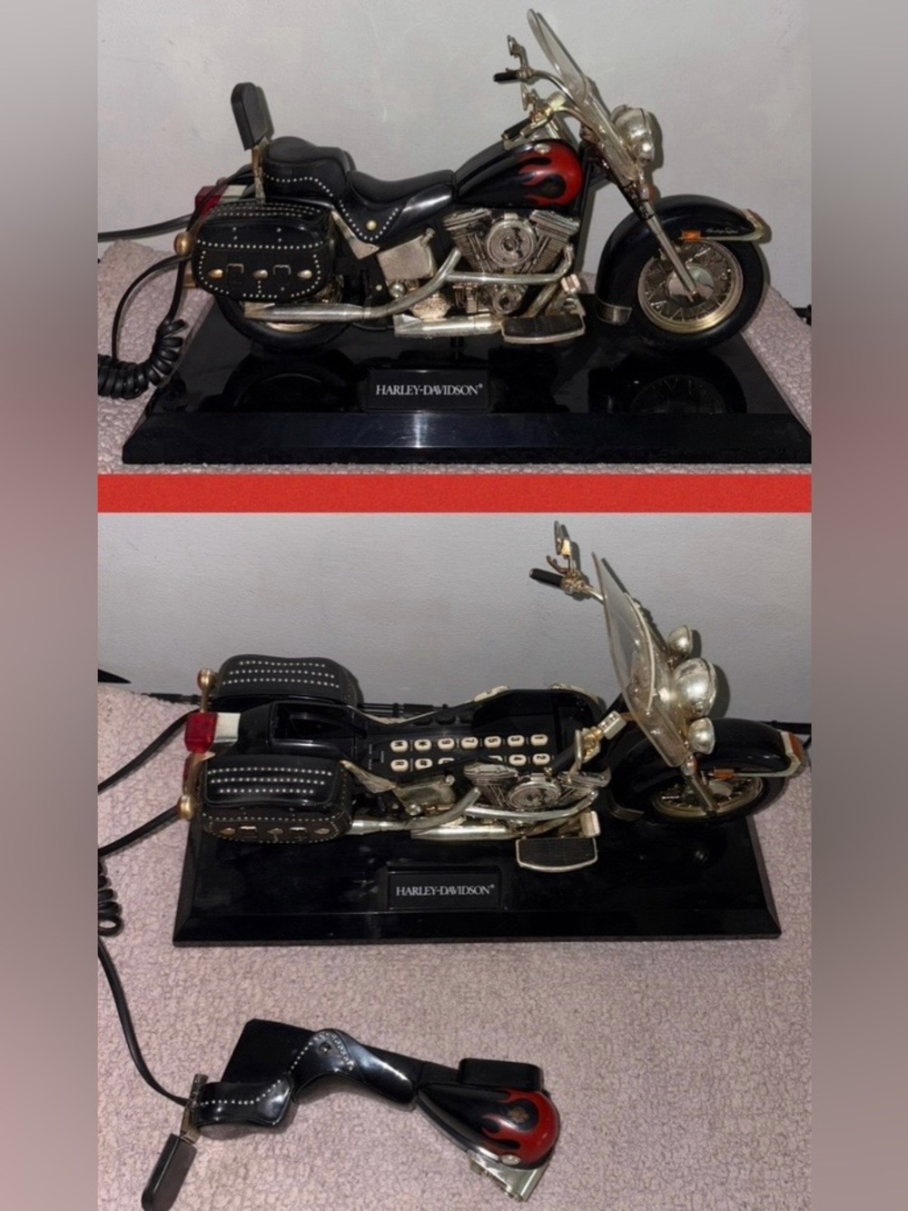Harley-Davidson Black Motorcycle Phone with Red Flame Accents